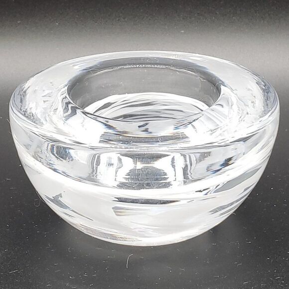 Kosta Boda MCM Swedish Thick Clear Crystal White Swirl Art Glass Tealight Holder - Picture 8 of 8